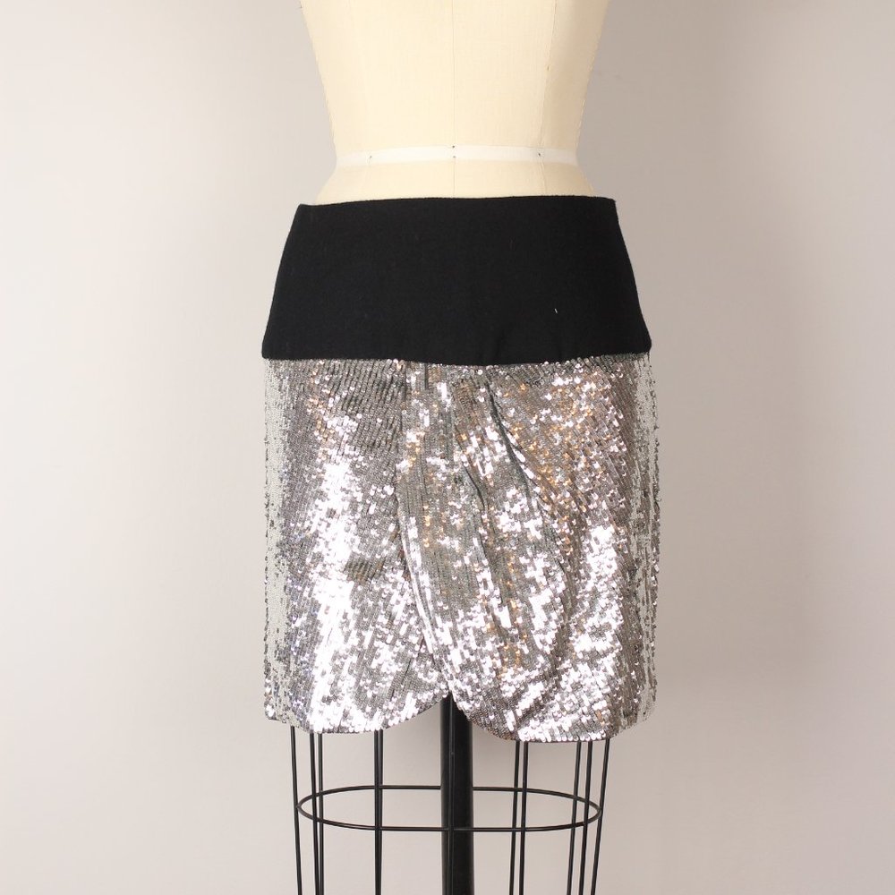 Haute Hipper Sequin Faux Wrap Skirt with Wide Yoke